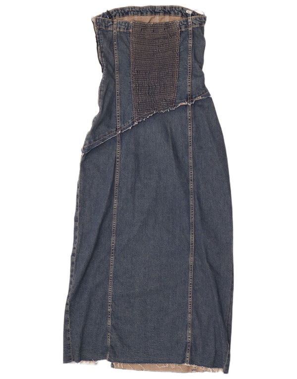 Abito senza spalline in denim da donna Zara UK 8 piccolo in cotone blu