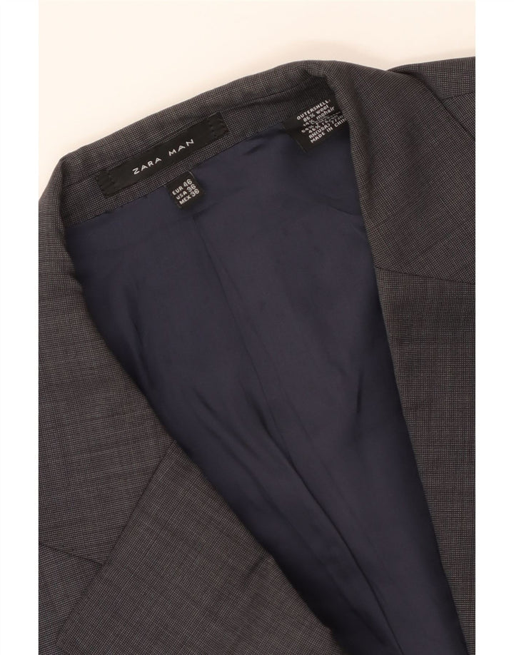 ZARA Giacca Blazer a 3 Bottoni da Uomo EU 46 Piccola Lana Grigia