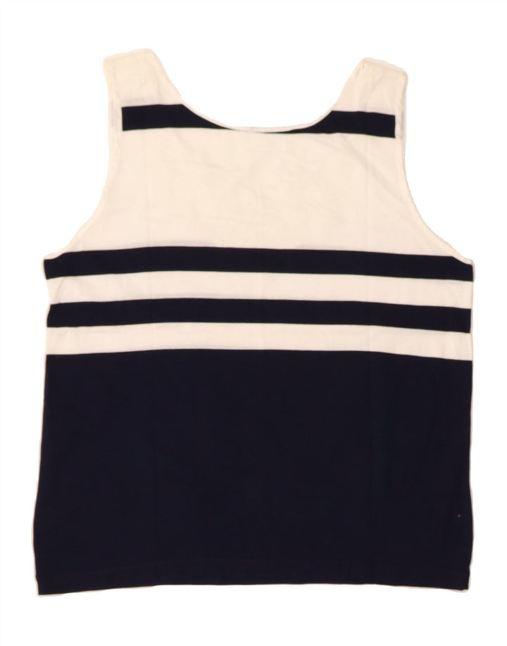 VINTAGE Womens Vest Top UK 14 Medium Navy Blue Colourblock Cotton Vintage Vintage and Second-Hand Vintage from Messina Hembry 