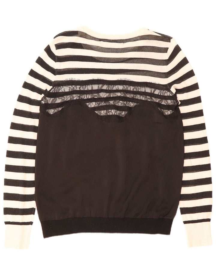 Maglione maglione da donna con scollo a barca Guess UK 8 piccolo poliestere a righe nere