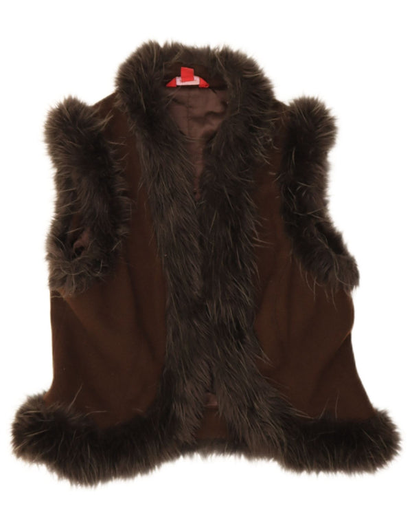 Monsoon Womens Crop Open Gilet UK 12 Medium Brown Wool