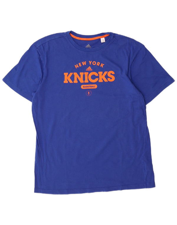 T-shirt grafica da uomo Adidas New York Knicks Top XL in cotone blu