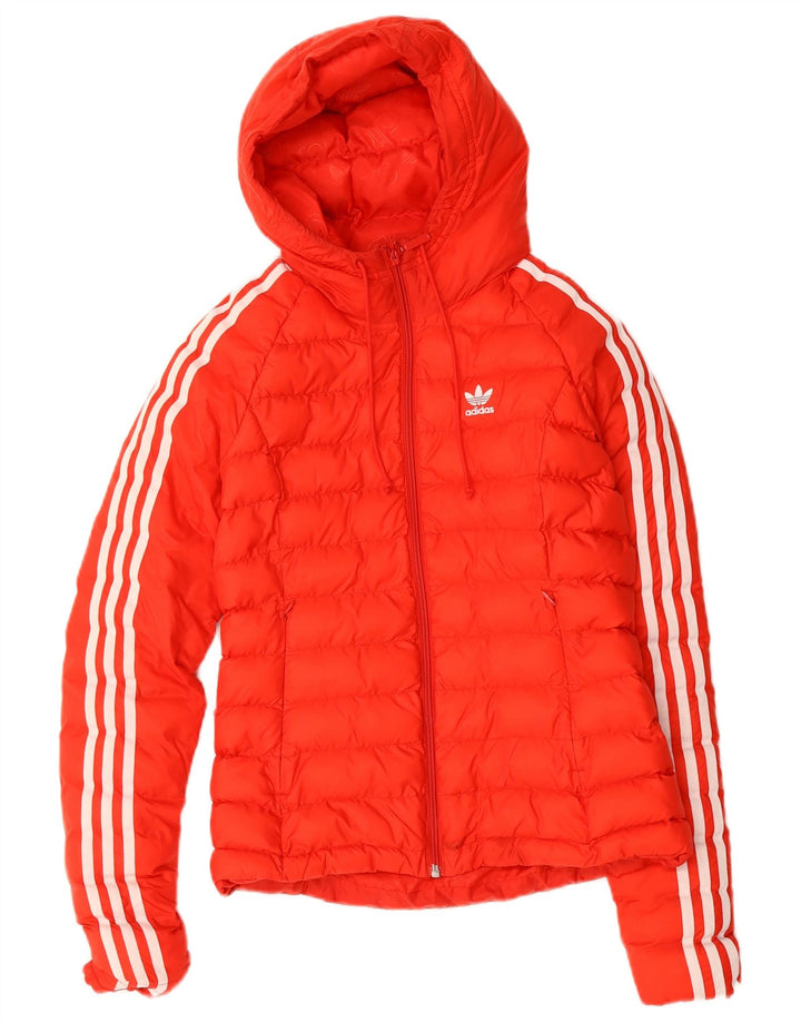 ADIDAS Womens Hooded Padded Jacket UK 6 XS Red Polyester