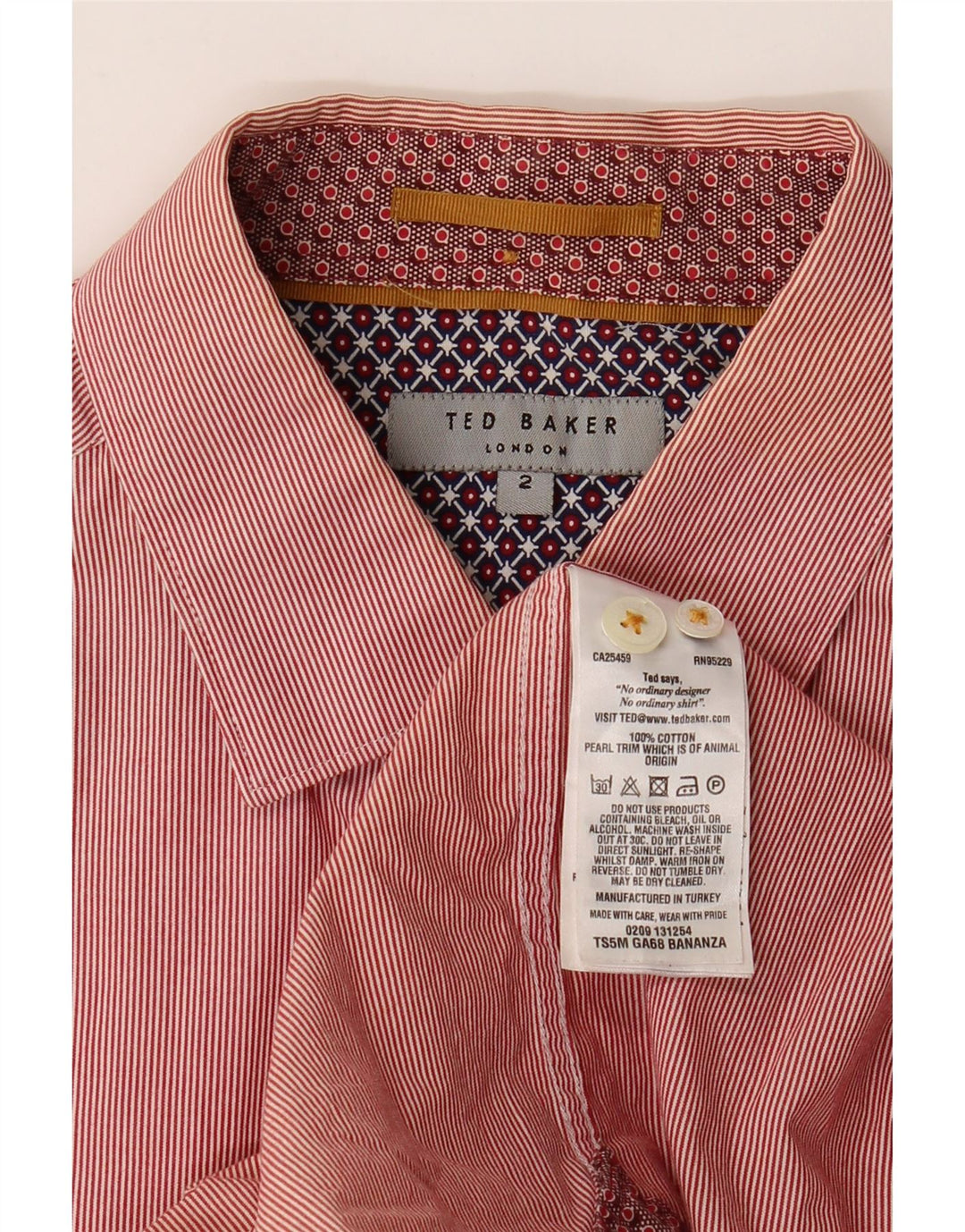 Camicia da uomo Ted Baker taglia 2 piccola in cotone gessato rosso