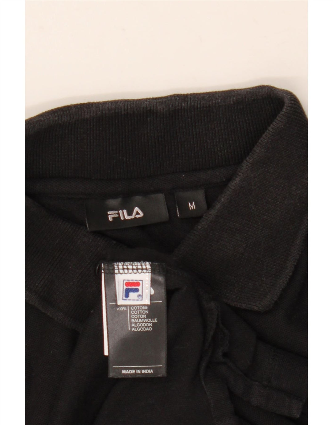 Polo da uomo a maniche lunghe Fila in cotone nero medio