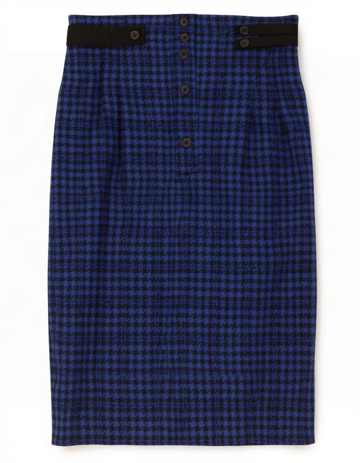Gonna longuette da donna vintage IT 42 media W28 lana pied de poule blu