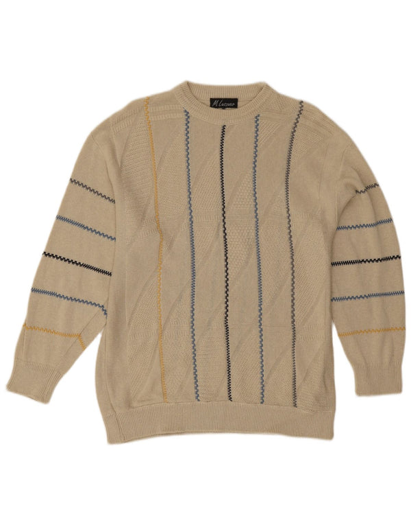 Maglione girocollo da uomo vintage a righe larghe beige