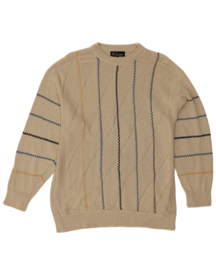 Maglione girocollo da uomo vintage a righe larghe beige