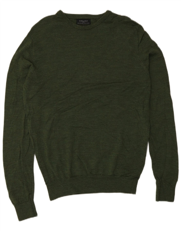 Maglione Zara da uomo con scollo a barca in lana verde medio