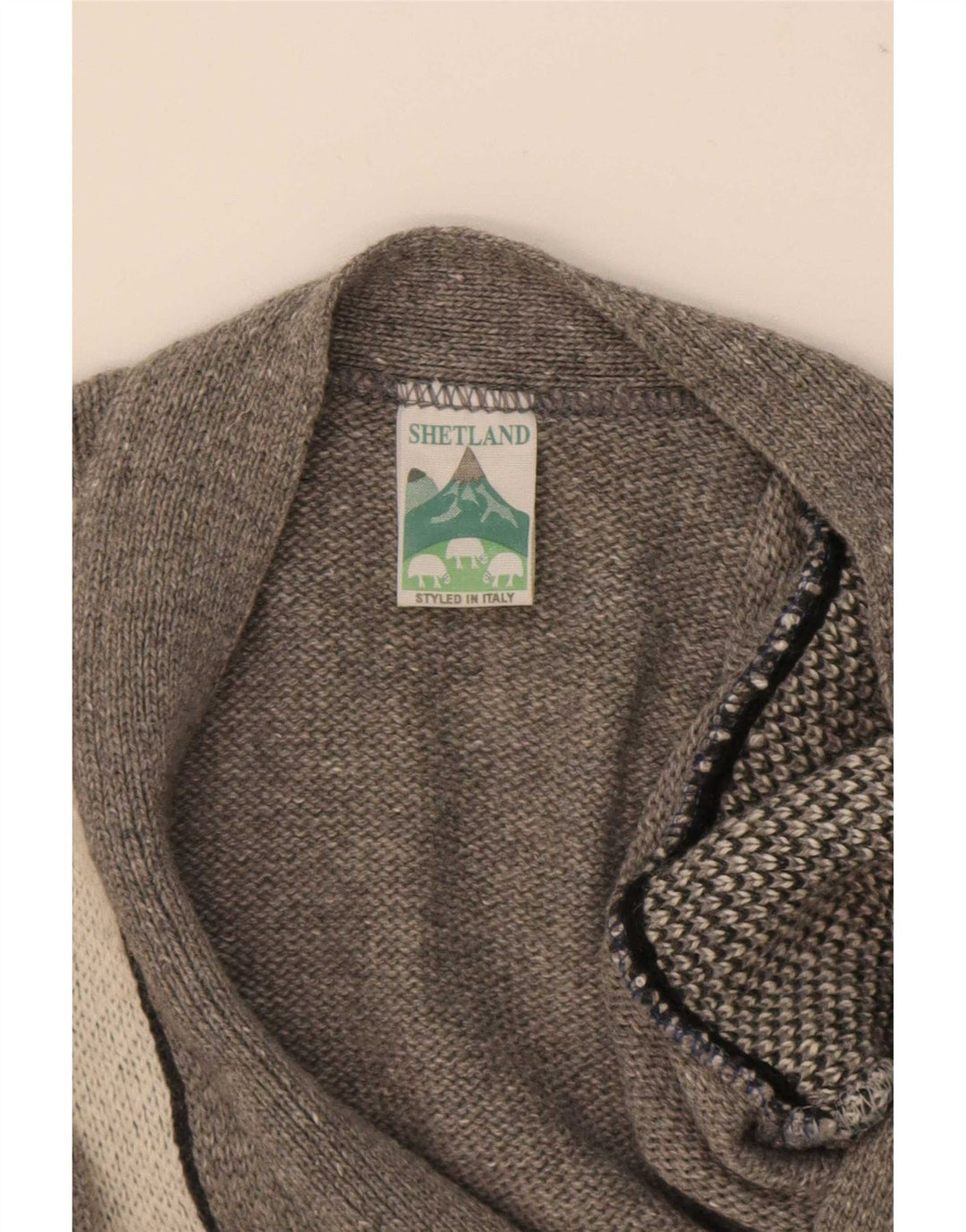 Maglione cardigan da uomo Shetland in lana geometrica grigio medio