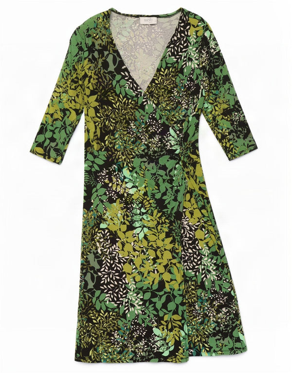 Wallis Womens Petite 3/4 Sleeve Basic Dress UK 8 Small Green Floral Viscose