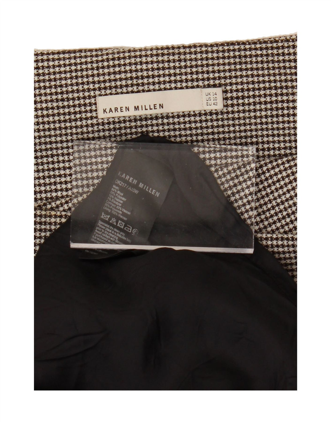 KAREN MILLEN Womens Sheath Dress UK 14 Medium Grey Houndstooth Wool Vintage Karen Millen and Second-Hand Karen Millen from Messina Hembry 