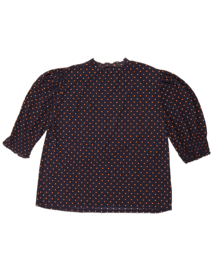 Top in camicetta da donna Zara UK 14 a pois blu navy medio