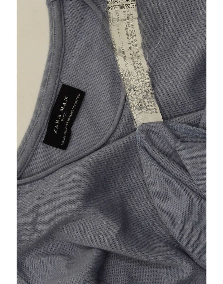 Maglione maglione girocollo da uomo Zara in cotone blu medio