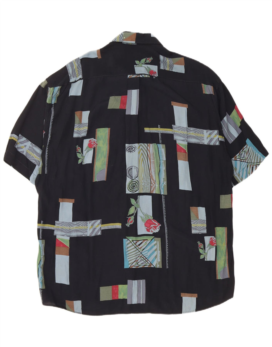 TIPO'S Camicia a maniche corte da uomo 2XL Viscosa patchwork nera