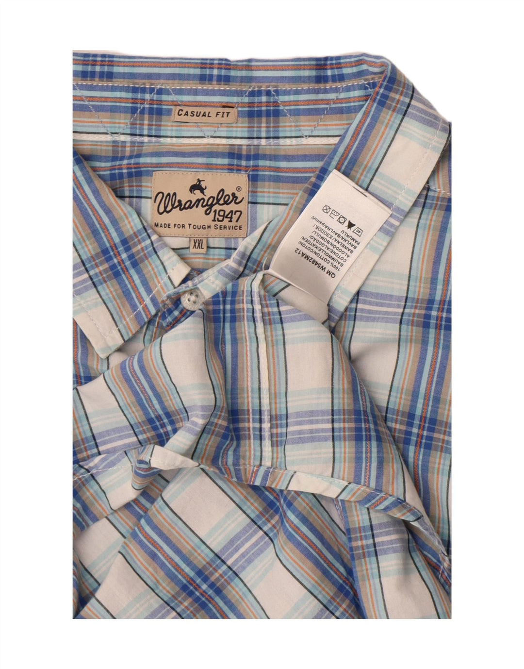 Camicia a maniche corte da uomo Wrangler 2XL in cotone a quadri blu