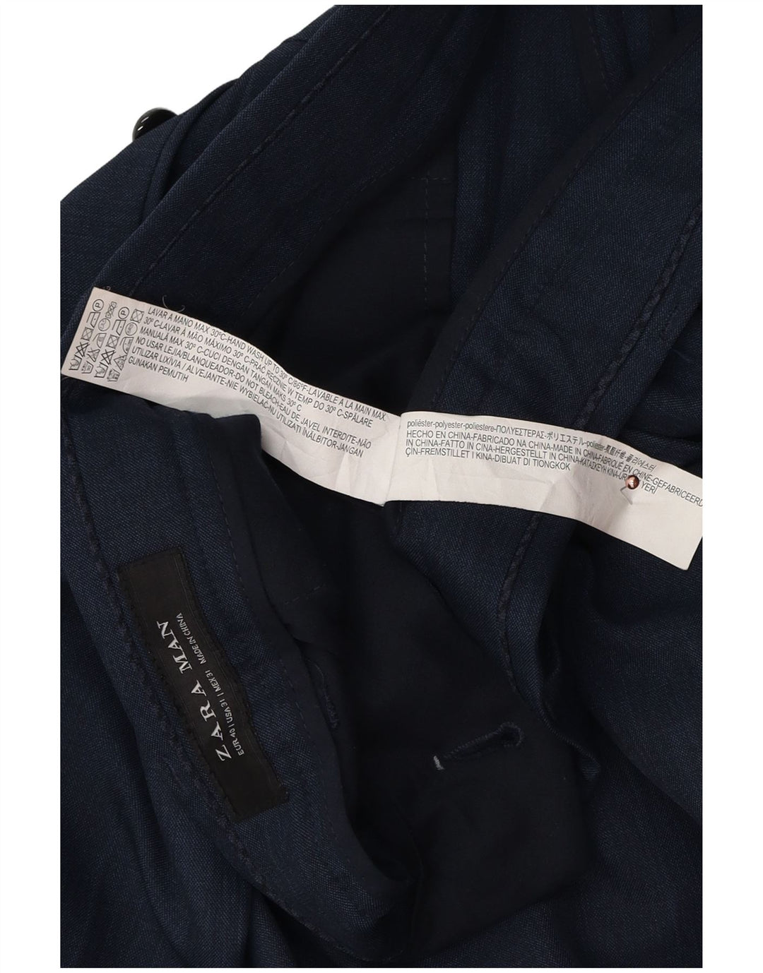 Pantaloni da abito slim da uomo Zara EU 40 medio W31 L32 poliestere blu navy
