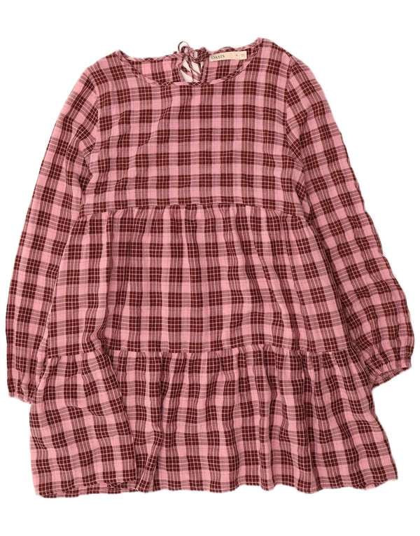 Abito a strati a maniche lunghe da donna Oasis UK 16 Poliestere a quadri rosa grande