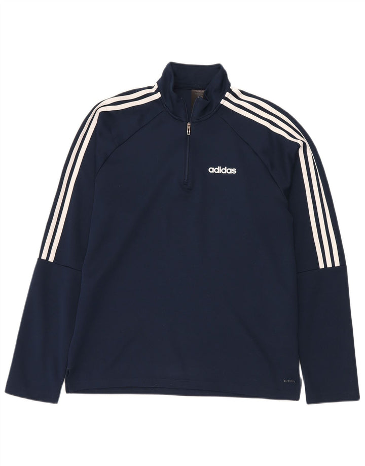 Adidas Uomo Climalite Zip Collo Top Manica Lunga Grande Blu Navy Poliestere