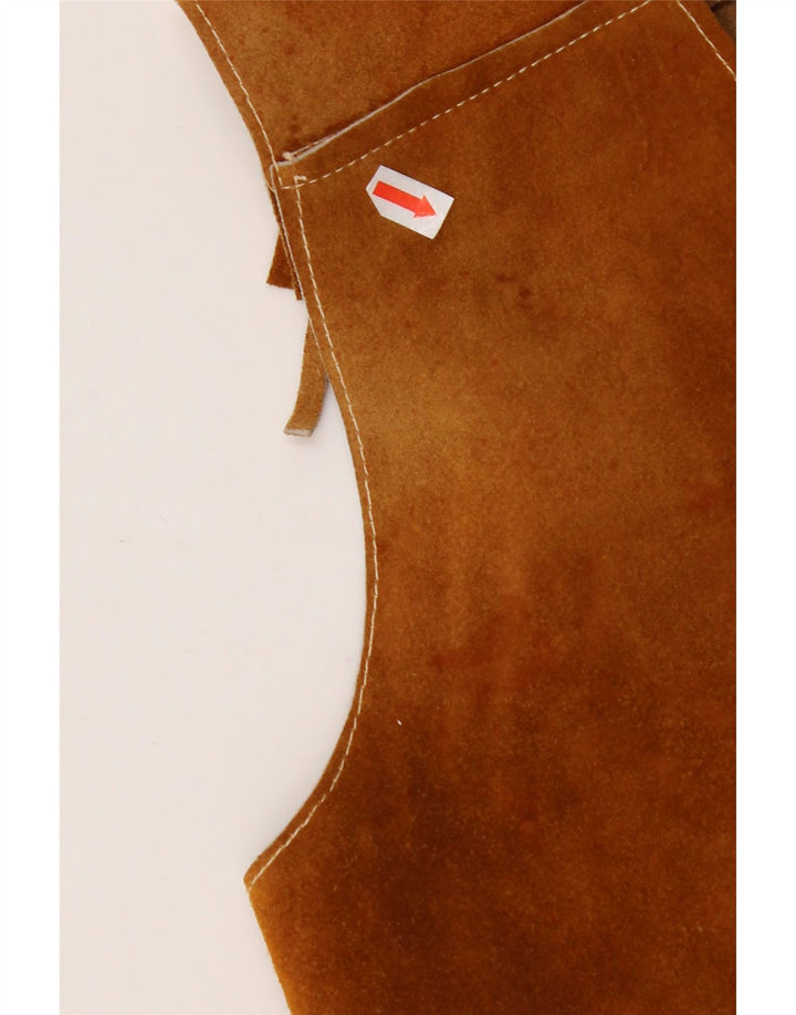 Gilet in pelle scamosciata da donna VINTAGE UK 10 piccolo marrone