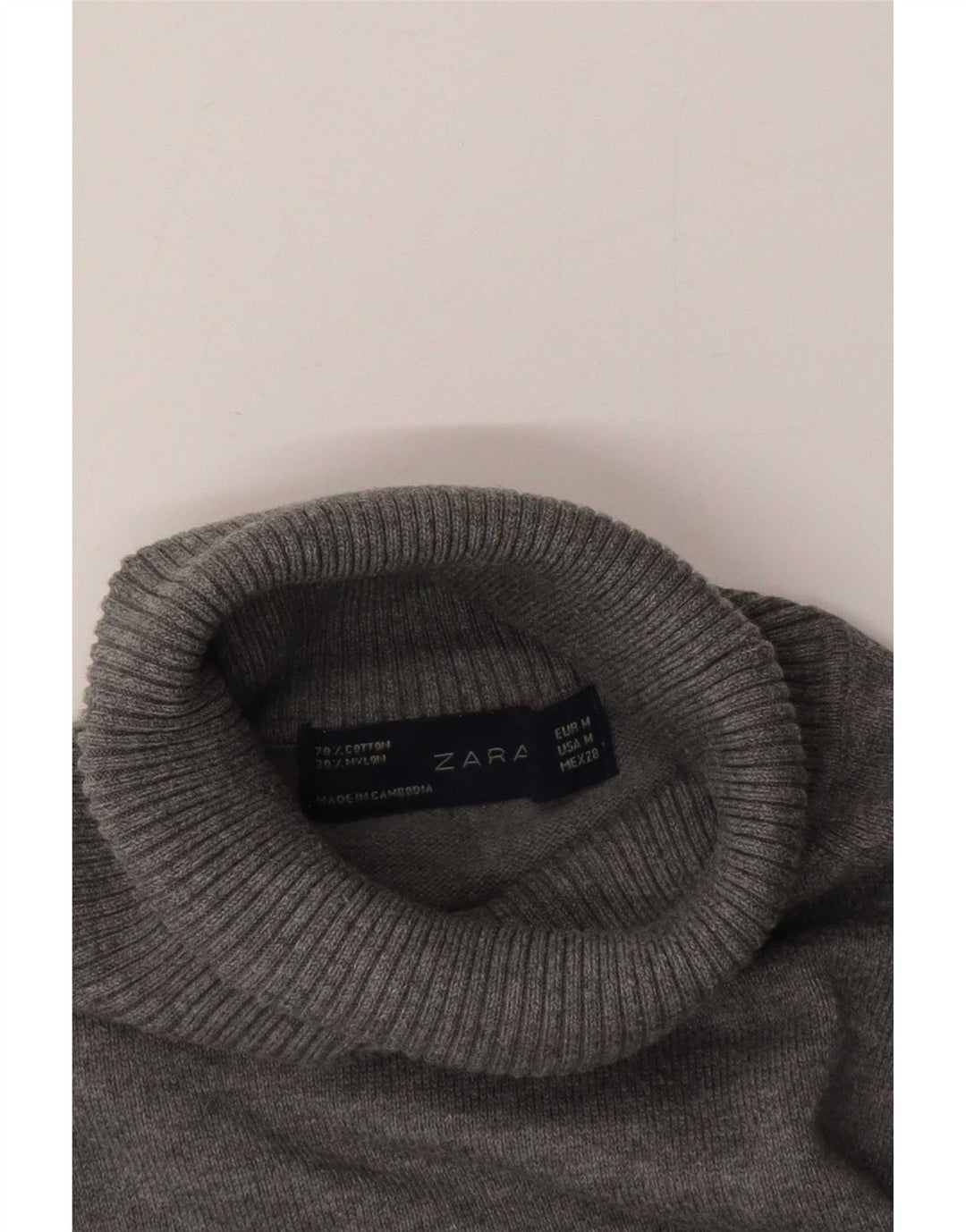 Maglione maglione a collo alto da donna Zara UK 14 Cotone grigio medio