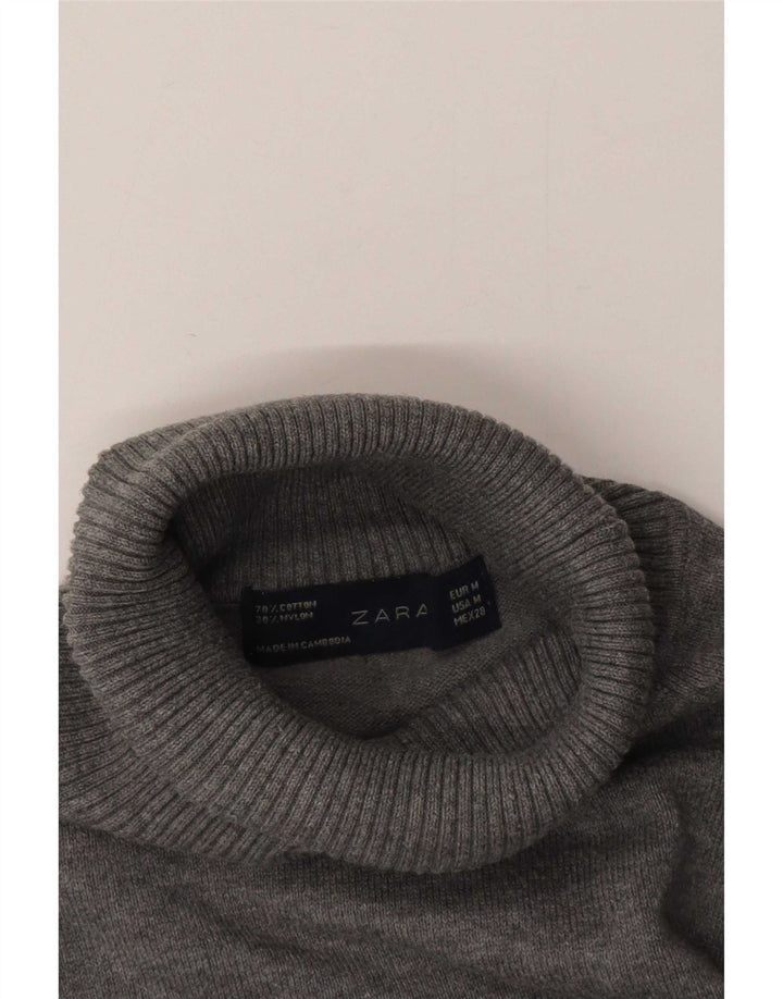 Maglione maglione a collo alto da donna Zara UK 14 Cotone grigio medio