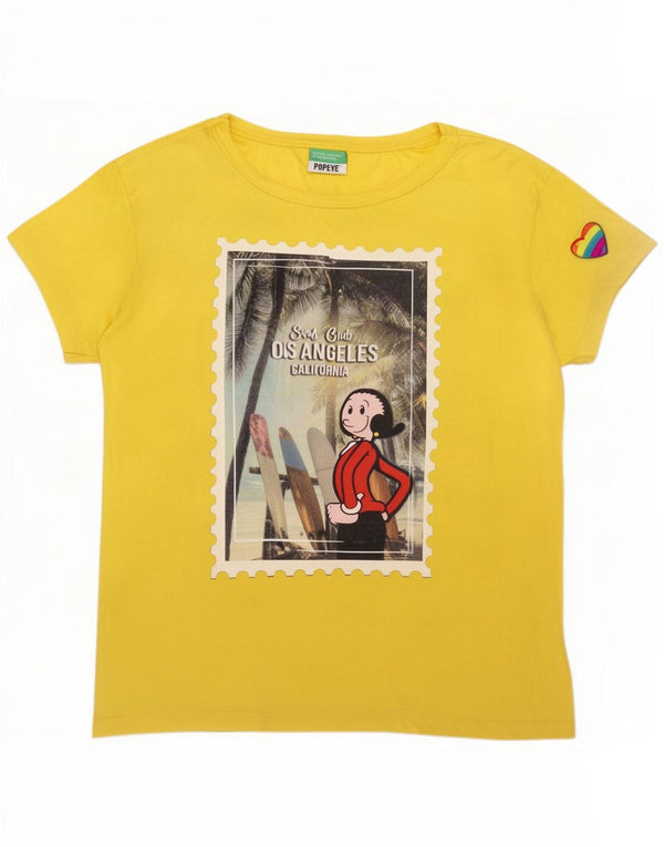 T-shirt grafica Benetton da donna Popeye Top UK 14 cotone giallo medio