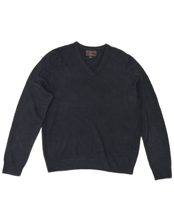 Maglione da uomo con scollo a V Marks & Spencer grande in acrilico blu navy