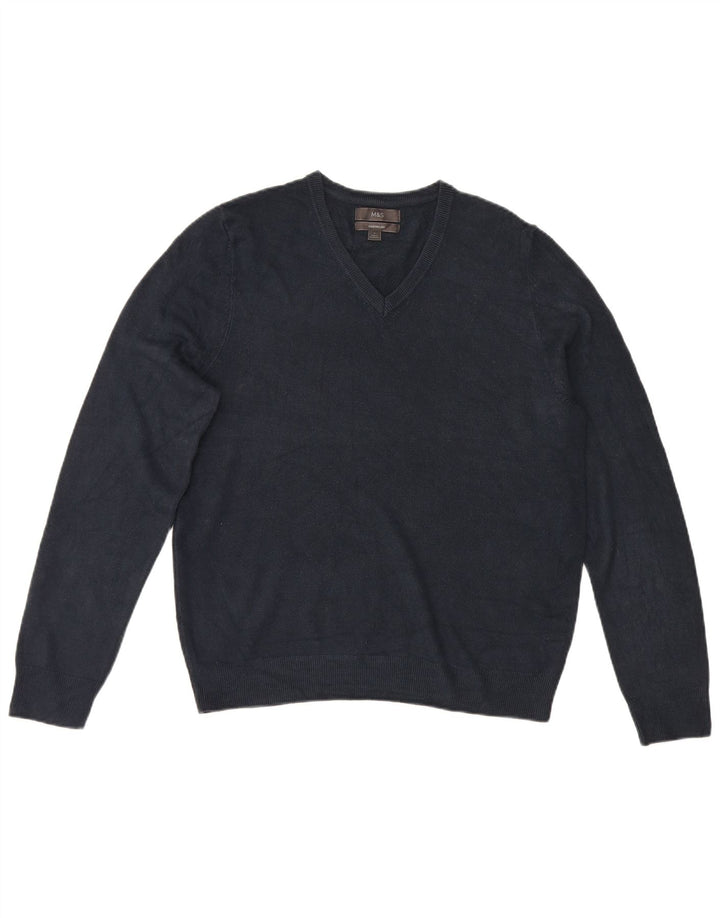 Maglione da uomo con scollo a V Marks & Spencer grande in acrilico blu navy
