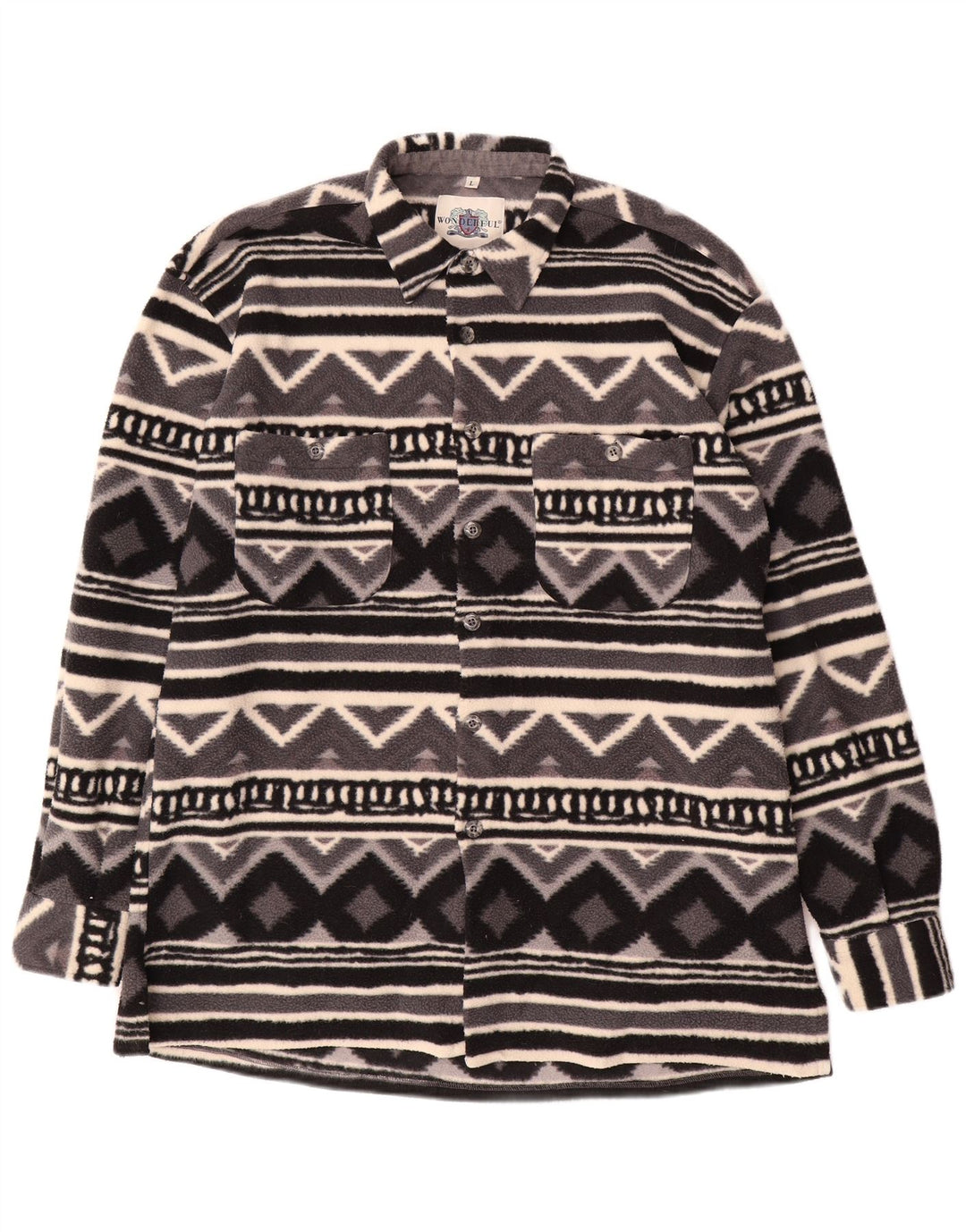 Camicia in pile overshirt da uomo vintage grande geometrica grigia