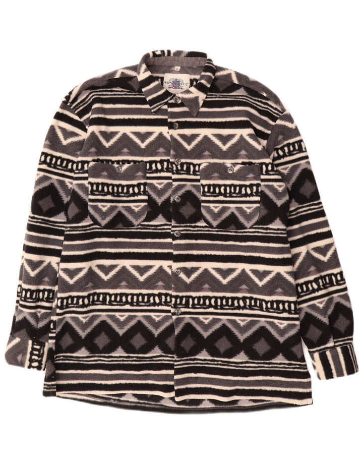 Camicia in pile overshirt da uomo vintage grande geometrica grigia