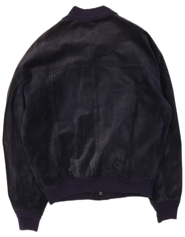 Giubbotto bomber in pelle scamosciata da uomo Bayside UK 40 grande in pelle blu navy