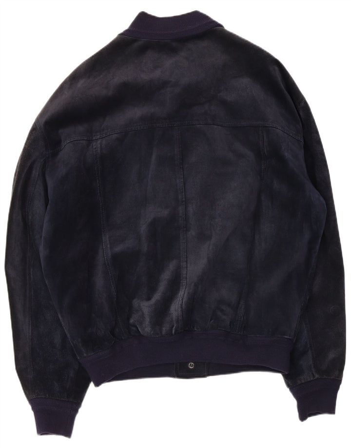 Giubbotto bomber in pelle scamosciata da uomo Bayside UK 40 grande in pelle blu navy