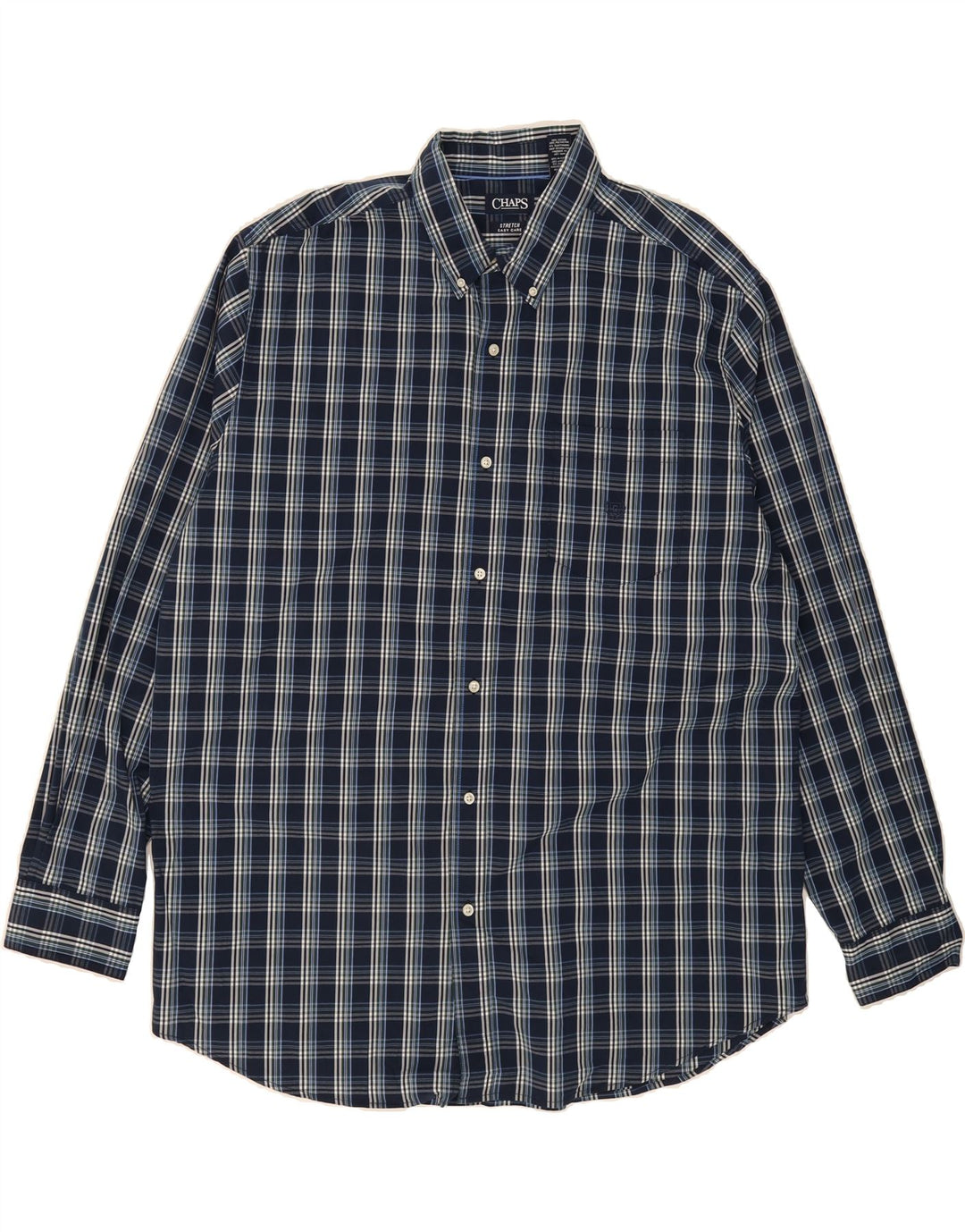 CHAPS Mens Tall Shirt 2XL Navy Blue Check Cotton Vintage Chaps and Second-Hand Chaps from Messina Hembry 