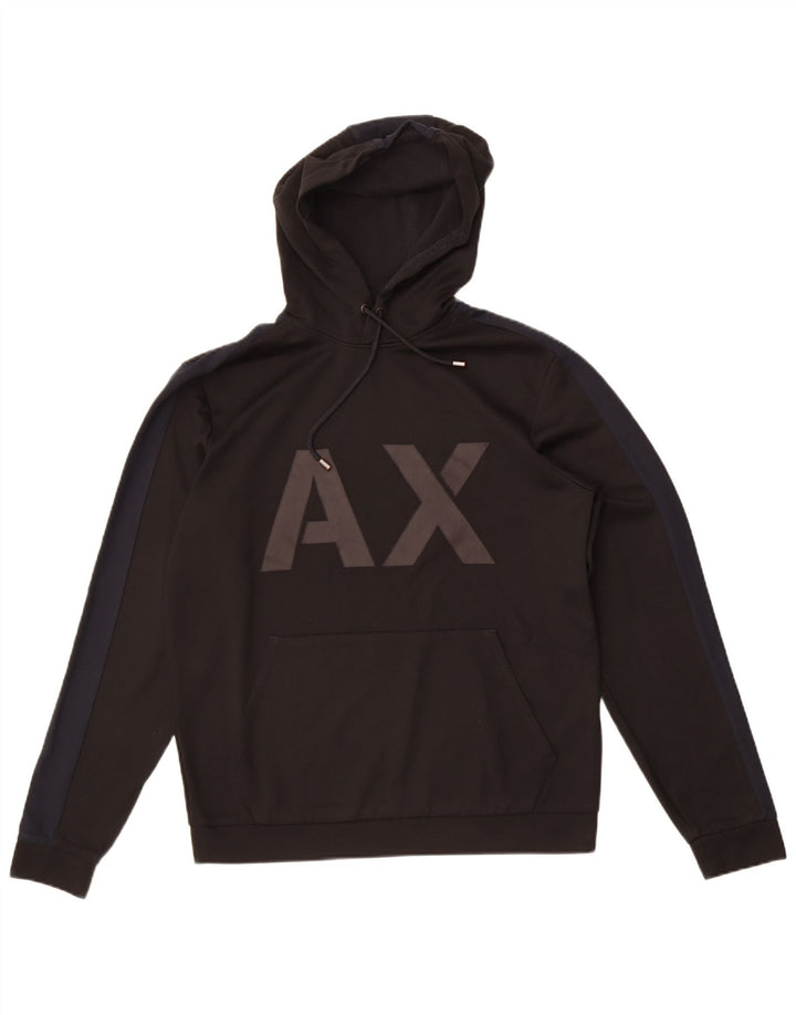 Maglione con cappuccio grafico da uomo Armani Exchange, poliestere nero medio