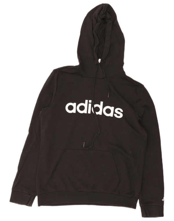 Felpa con cappuccio grafica da donna Adidas UK 12/14 cotone nero medio