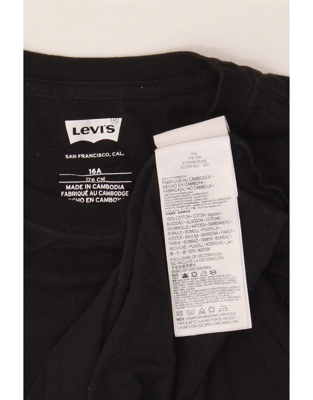 Maglia Levi's Ragazzo Manica Lunga 15-16 Anni Cotone Nero
