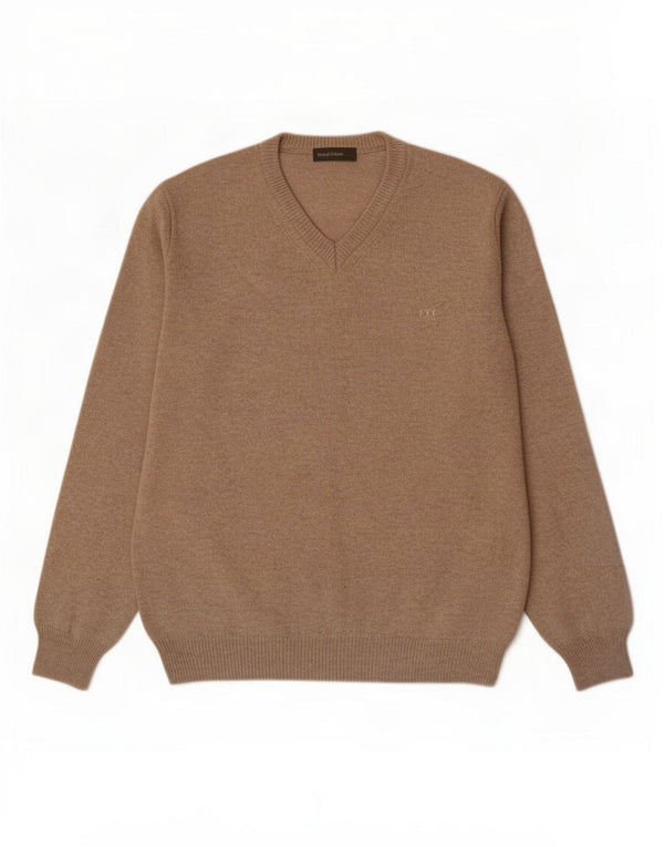 Maglione da uomo con scollo a V Henry Cottons, lana vergine beige medio
