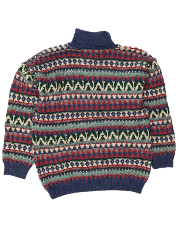 Vintage Mens Roll Neck Jumper Sweater Large Multicoloured Fair Isle Wool