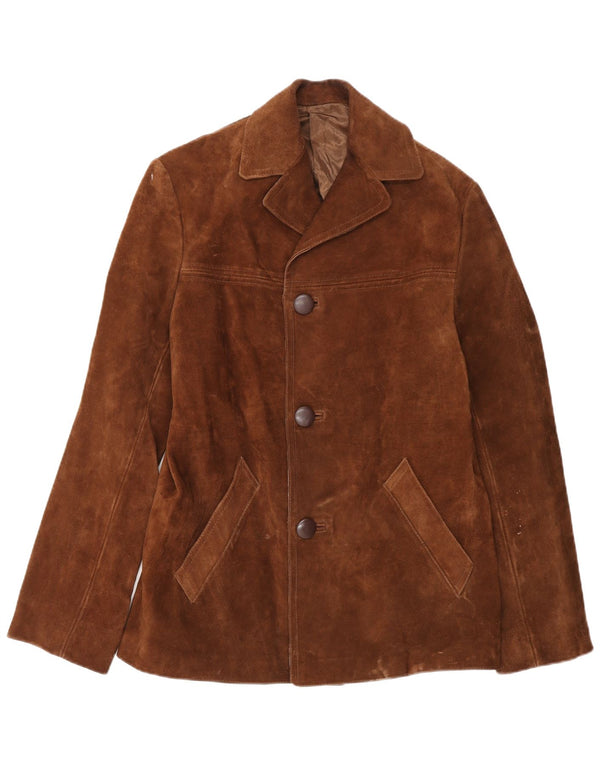 Giacca vintage in pelle scamosciata da uomo UK 36 piccola marrone
