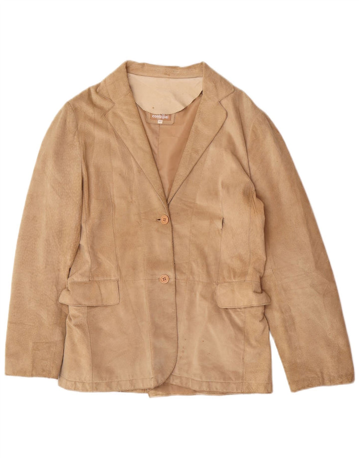 Giacca Blazer da Donna in Pelle Scamosciata a 2 Bottoni Conbipel IT 48 XL in Pelle Beige