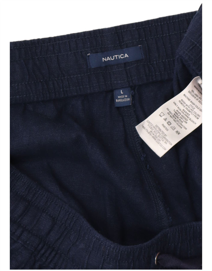 NAUTICA Pantaloncini chino da donna grandi W32 lino blu navy