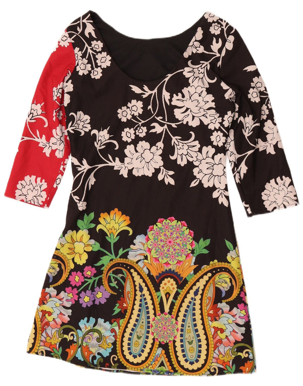 Desigual Abito da donna a trapezio con maniche a 3/4 EU 36 Piccolo poliestere floreale nero