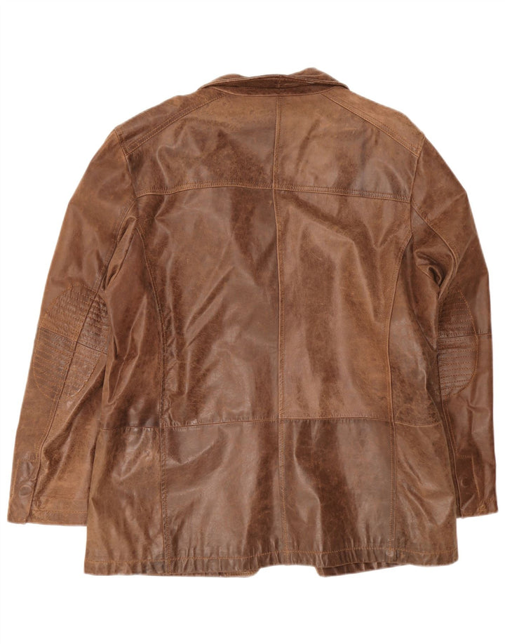 Giacca blazer vintage in pelle da uomo a 2 bottoni IT 54 2XL Marrone