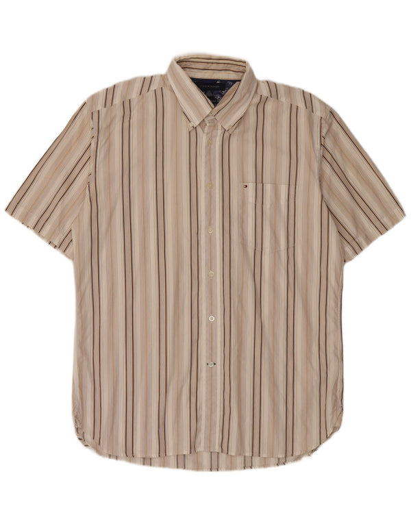Camicia a maniche corte da uomo Tommy Hilfiger di grandi dimensioni in cotone a righe beige