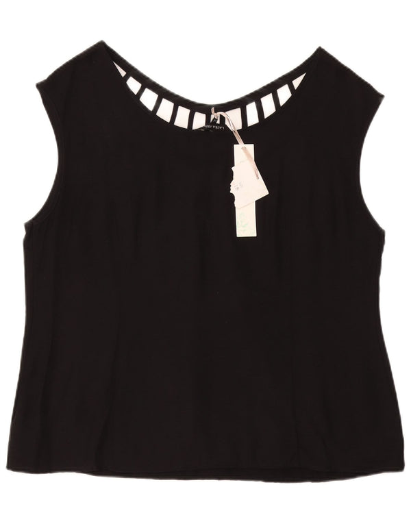 LAURA ASHLEY Camicetta senza maniche da donna UK 18 XL Viscosa nera