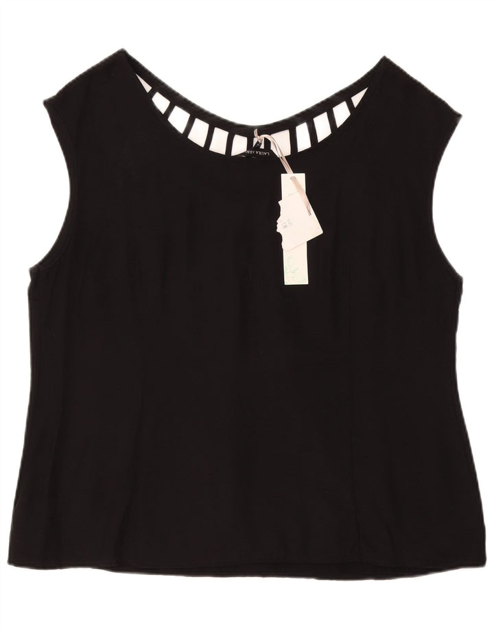 LAURA ASHLEY Camicetta senza maniche da donna UK 18 XL Viscosa nera