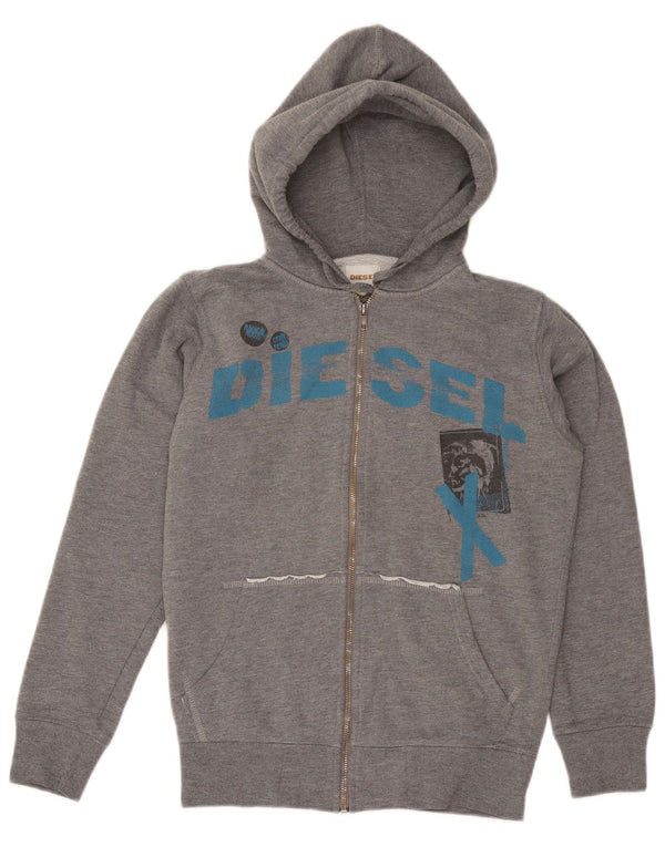 DIESEL Maglione con cappuccio e zip grafica da uomo piccolo in cotone grigio