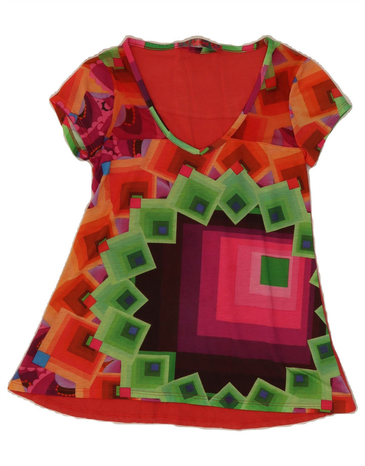DESIGUAL Womens Graphic Tunic Top UK 4 XS Red Geometric Vintage Desigual and Second-Hand Desigual from Messina Hembry 