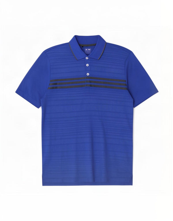 Adidas Mens Polo Shirt Medium Blue Striped Polyester